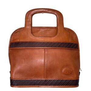 Vintage Colombian Genuine Leather Handbag Brown Basket Weave Briefcase Satchel